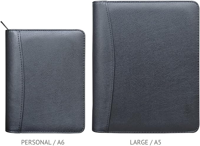 Fan&Ran Zipper Planner Organizer, Simulated Leather Undated Starter Set, A6/Personal Size, Black