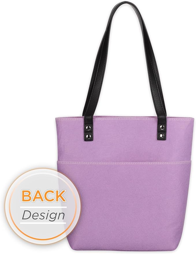 Christian Art Gifts Felt and Faux Leather Fashion Butterfly Cover Tote Bag for Women: Be Still and Know - Psalm 46:10 Inspirational Bible Verse, Purple & Black Durable Tote Bag for Books and Supplies