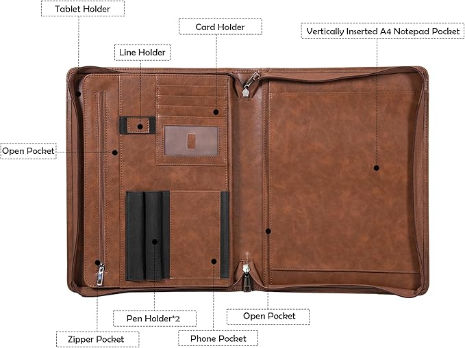 Calfinder Personalized Portfolio for Women&Men, Free Name Engrave,Customized Leather Padfolio with Logo or Name, Business Portfolio with A4 Writing Pad Holder for Resume,Interview