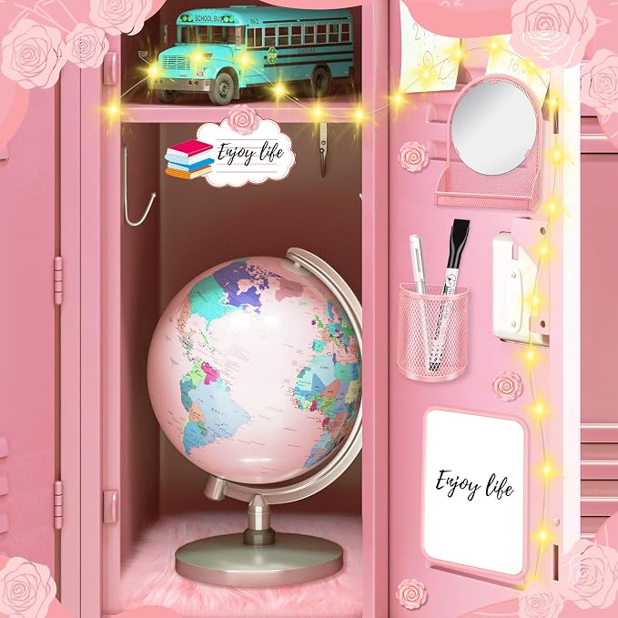 8 Pcs Locker Accessories Kit, Back to School Essentials, Pink Magnetic Mirror, Magnetic Pen Holders, Cute Flower Magnets, Pink Locker Decorations for School Locker Organizing Supplies