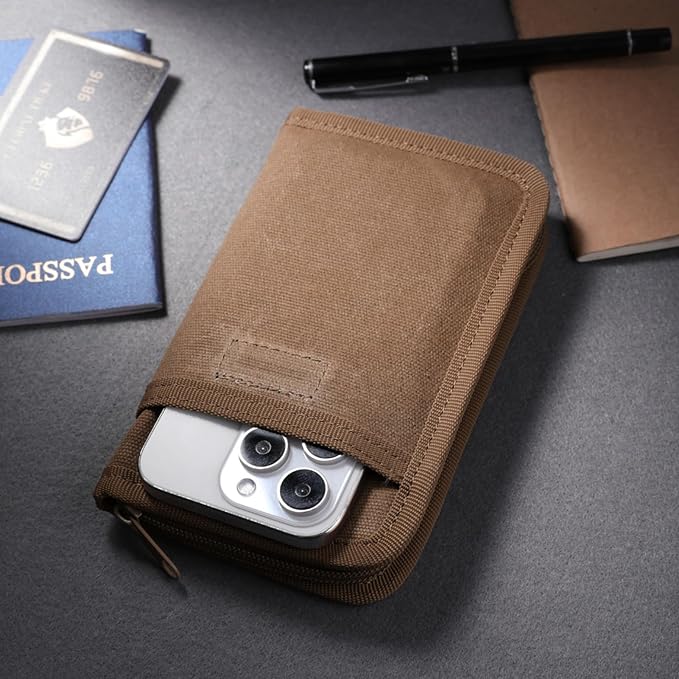 Kosibate Journal Cover, Pocket Journal with Zipper Pen Holder, Waxed Canvas, Ideal for Travelers & Daily Use, Fits Field Notes, Moleskine Cahier, 3.5 x 5.5 Inch (Brown)