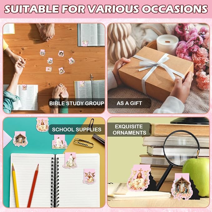 9 Pcs Magnetic Christian Bookmarks, Religious Bible Verse Jesus Bookmarks for Women, Flower Cross Magnet Book Markers for School Students Office Worker Church Reading Bible Study Supplies