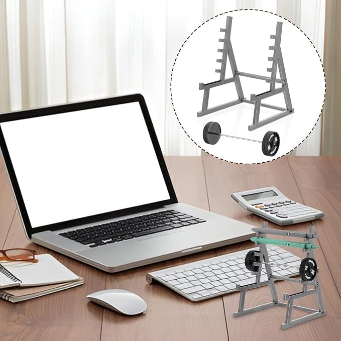 Ymapinc Small Squat Rack Pen Holder, Mini Barbell Holder for Desktop Decor Fun Office Desk Accessories for Men Weight Lifting Bench Style Pencil Organizer for Fitness Enthusiasts