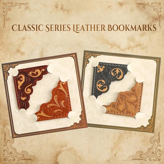 4 PCS Vintage Leather Bookmarks, Elegant Gold Stamped Corner Bookmark Retro Pattern Book Mark Book Accessories Gifts for Book Lovers Women Girls