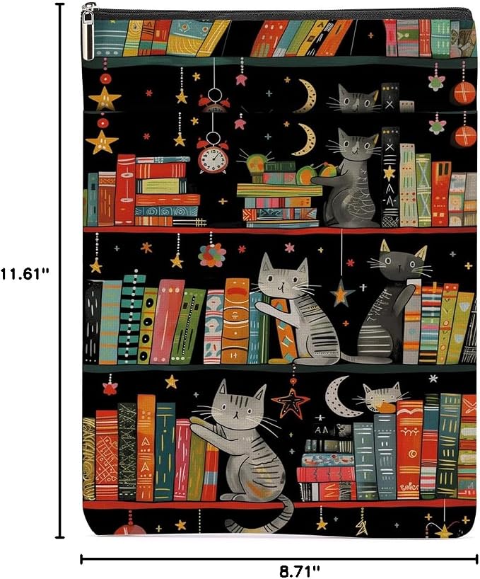 Cat Book Sleeve - Book Cover with Zipper and Front Pocket - Perfect for Cat Lovers and Bookworms