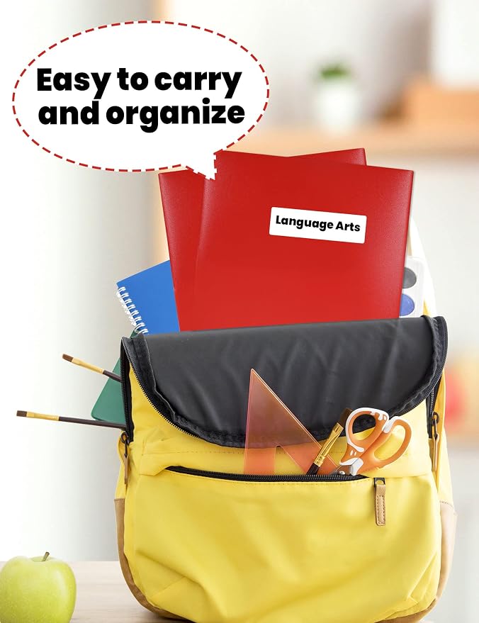 SUNEE 2 Pocket Folders (12 Pack, Red) Heavy-Duty Plastic Folders with Pockets, Fit 8.5x11 Letter Size Paper, 2-Pocket File Folders for Kids, Home, School, Office