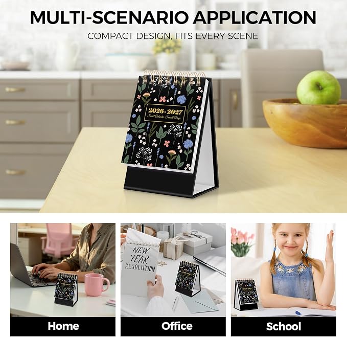 KONVINIT Small Desk Calendar 2026-2027, Black 2026 Desk Calendar - Runs From January 2026 Until December 2027, 24 Months Mini Desktop Calendar 2026 for School, Home & Office Supplies