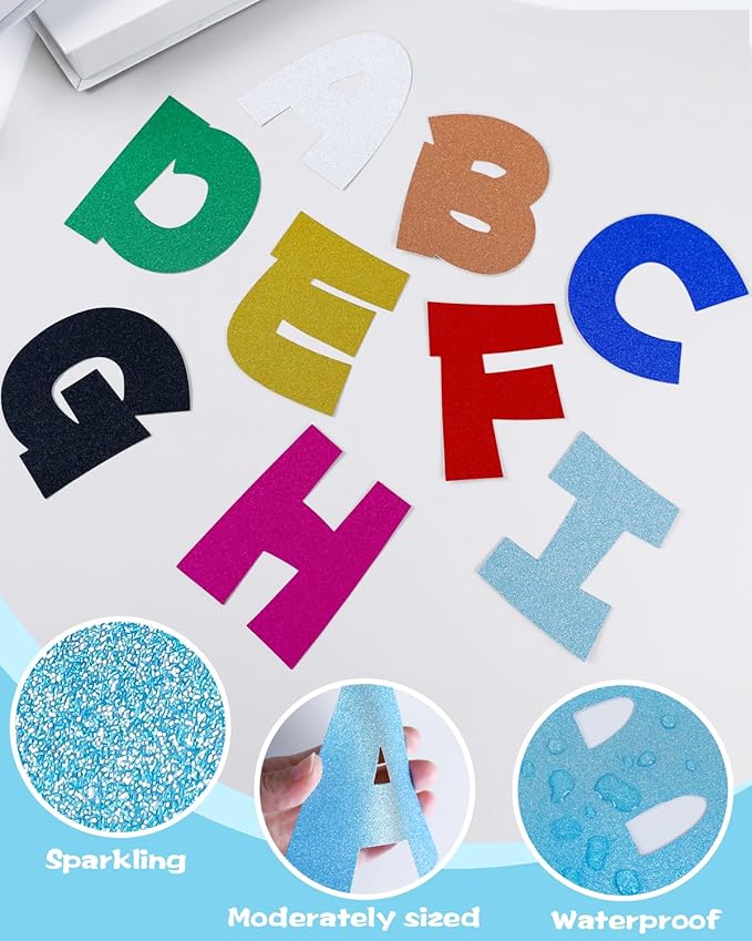 243 Pcs Glitter Bulletin Board Letters Set, 4 Inch Alphabet Poster Board Cardboard Cutouts with Numbers and Punctuation, Classroom School Wall Display Decorations (Light Blue)