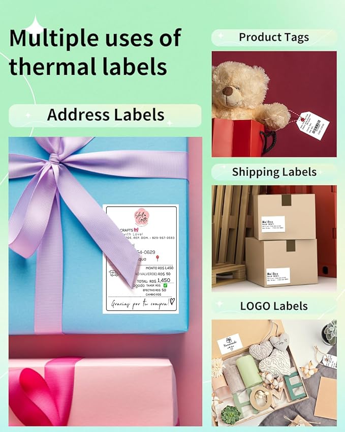 Phomemo Black 4x6 Shipping Label Printer with 1 Roll White 2" Round Thermal Labels