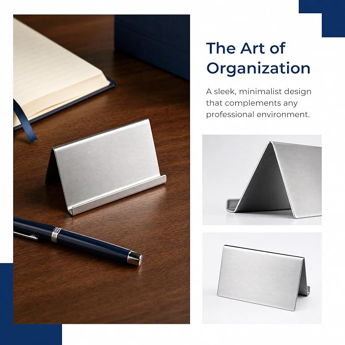 Business Card Holder, Stainless Steel Desktop Display, Metal Organizer Case, For Office Desk, Professional Name Stand, Silver Rack, Men Women Daily Use