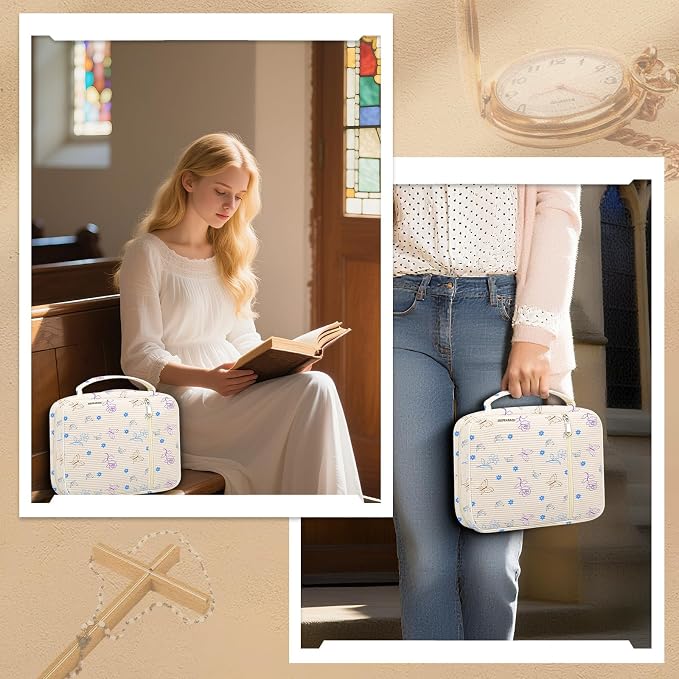 shirabags Bible Cover Case for Women, Corduroy Bible Bag Tote with Handles, Soft Floral Book Cover Large Size, Study Carrier Bag Case Christian Gifts for Women (Butterfly Floral, M)