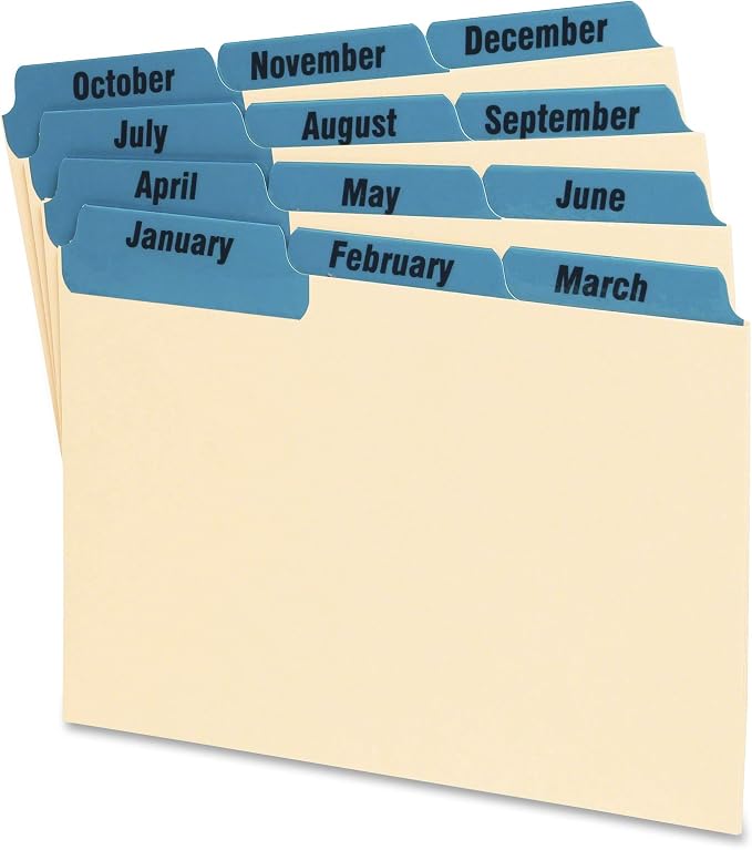 Oxford 04613 Laminated Tab Index Card Guides, Monthly, 1/3 Tab, Manila, 4 x 6, 12/Set (OXF04613)