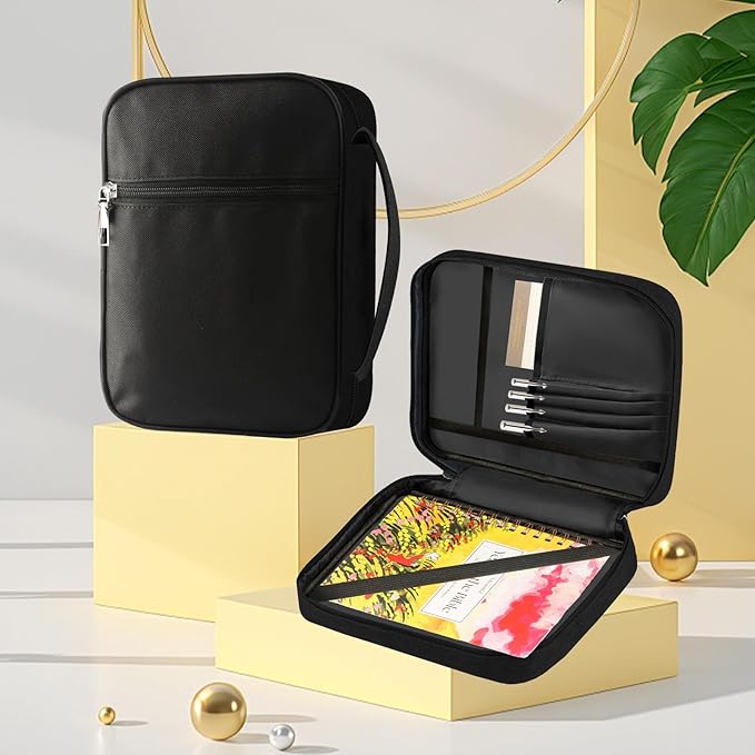 Bible Cover Bag for Men Women, Bible Holder Carrying Book Case Church Bag Bible Protective with Handle and Zippered Pocket (Black)