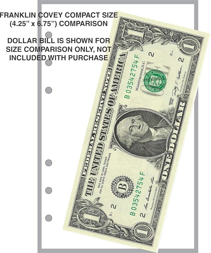 Compact Size Notes Insert with Simple Lines Spaced 1/4", Sized and Punched with 6 Holes for Franklin Covey Compact Notebook (4.25" x 6.75")