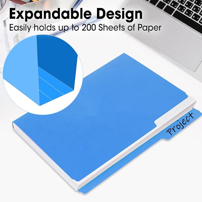 120 Pack File Folders 8.5 x 11 Inch, 1/3 Cut Tab File Folders Letter Size, School Business Office Filing Folder for Document, Blue