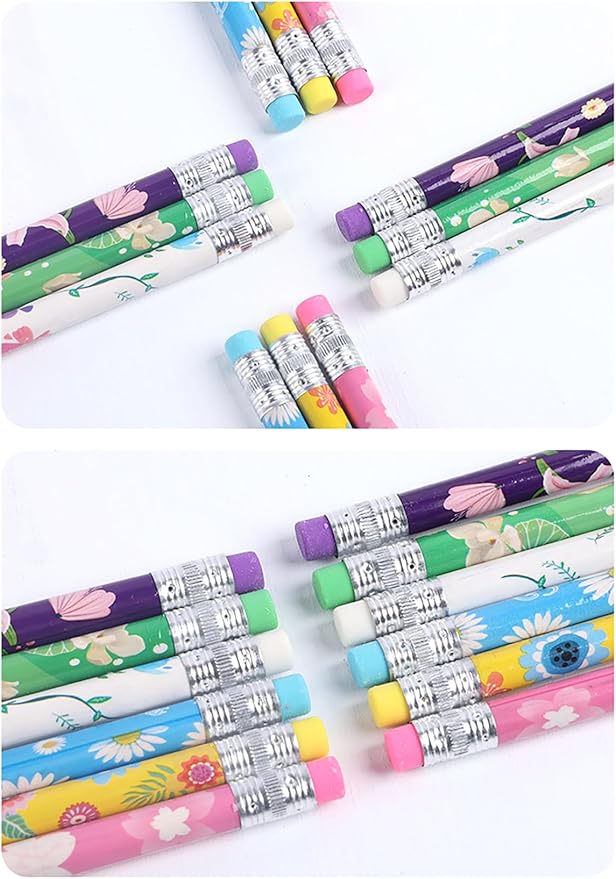 50pcs Mixed Random Pencils with Eraser Wood Pencils Bulk for Goodie Bags or Treat Gift Prize Stationery Office Supply (Random design, 50)