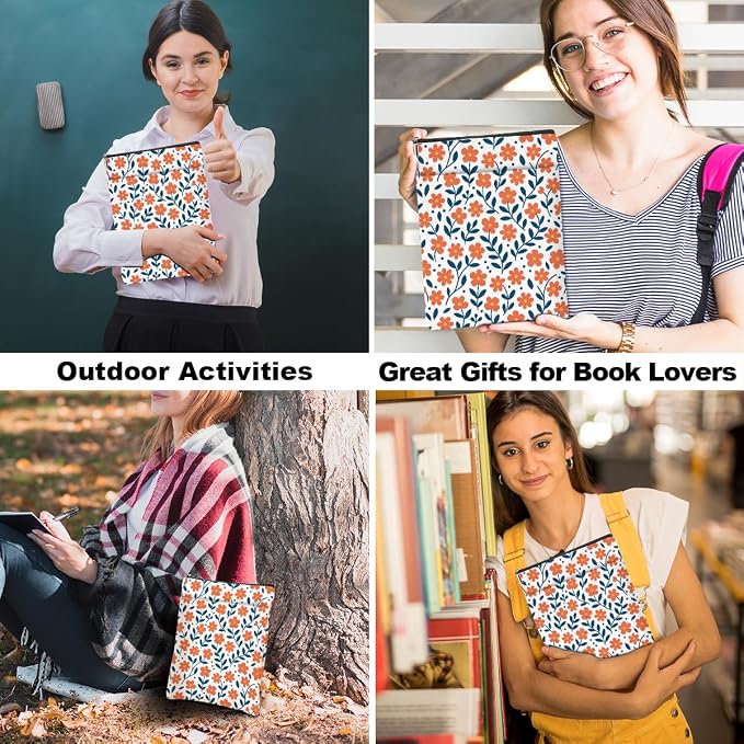 Book Sleeve Book Lovers Gifts Waterproof Books Pouch Protector Cover Reading Accessories Gifts for Women Girls Bookworm Teacher Bestie Librarian Friendship Birthday Wedding Christmas, Aesthetic Floral