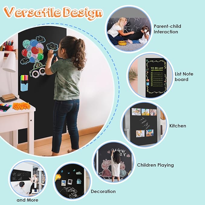 Magnetic Chalkboard Contact Paper for Wall, 47.2" x 18" 2 Pcs Self-Adhesive Blackboard Wallpaper Peel and Stick Wall with 93 Pcs Kit for Kids, Magnet Wall Sheet with Kit for Home Playroom