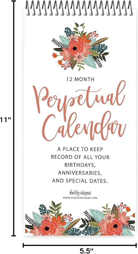 Hadley Designs Wildflower Perpetual Calendar for Birthdays and Anniversaries - Perpetual Birthday Calendar Wall Hanging, Birthday Calendars Book, Special Occasion Calendars, Celebration Tracker