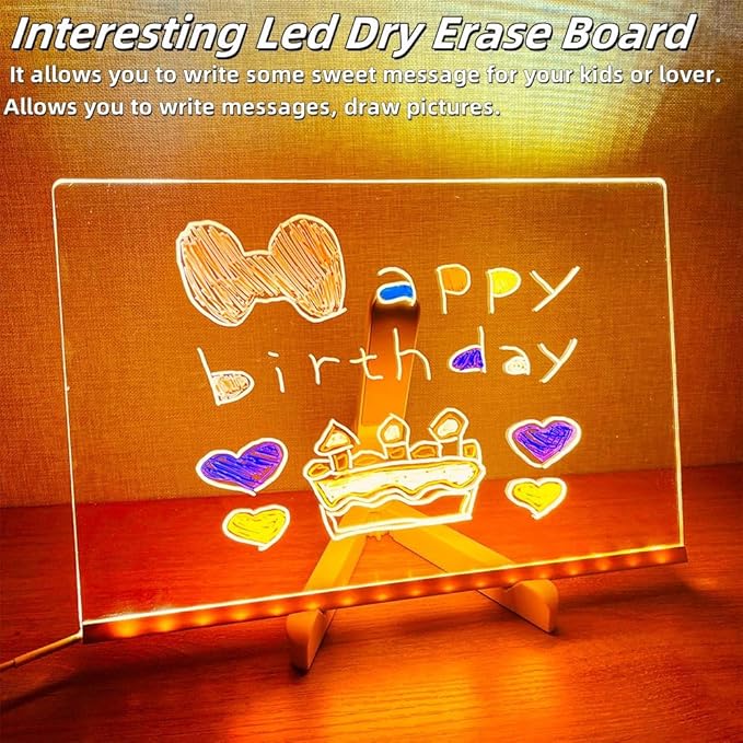 Acrylic Led Dry Erase Board - Creative Rewritable Message Board - Led Color Note Board - Light up Led Acrylic Message Board as a Glow Memo Board Note with 7 Pen - Free Eraser Easy to Clean(11.8*7.9in)