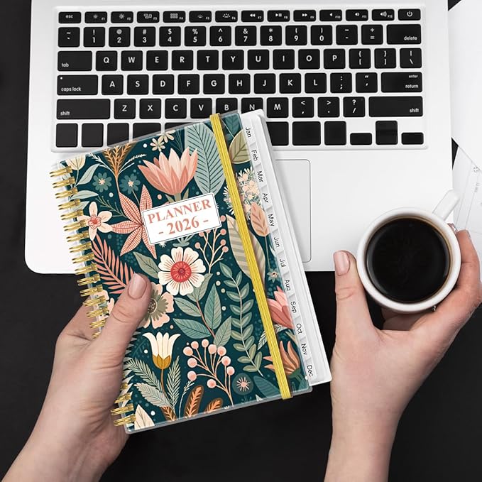 2026 Planner - Planner 2026 from January 2026 - December 2026, Weekly & Monthly Planner Spiral Bound with 12 Monthly Tabs, Inner Pocket, 6.4" x 8.5", Flower-C
