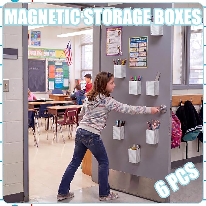 6 Pcs Notebook Classroom Decor Classroom Magnetic Storage Boxes Magnetic Storage Containers Plastics Pen Holder for Refrigerator Whiteboard Home Office School Organizer Supply