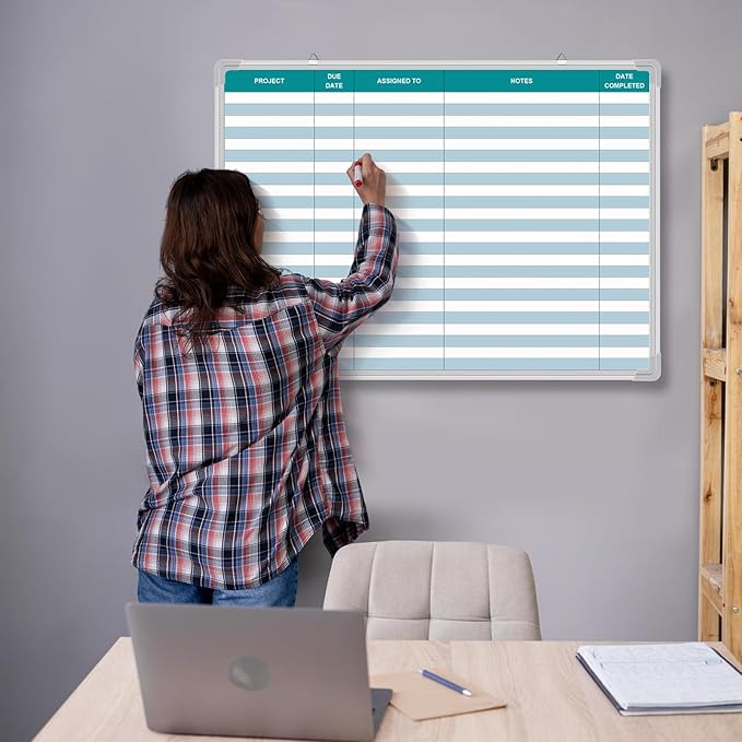 AmazingSpark Lined Whiteboard Blank Grid Aluminum Frame Dry Erase Board Reusable Wall Mounted Board for Scheduling, to Do Lists Weekly Planning Home Work(36 x 24 Inch,Colorful Project Planning)