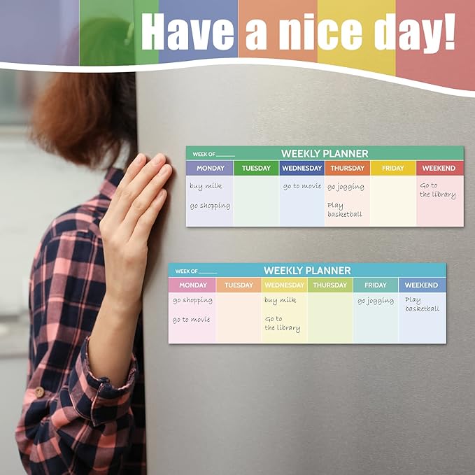 200 Sheets Horizontal Weekly Planner Sticky Notepad 2.8 x 9.5 Inch Adhesive Weekly Schedule Pad to Do List Notepad Weekly Calendar Pad for Planner Reminder Studying Office School Supplies (Colorful)