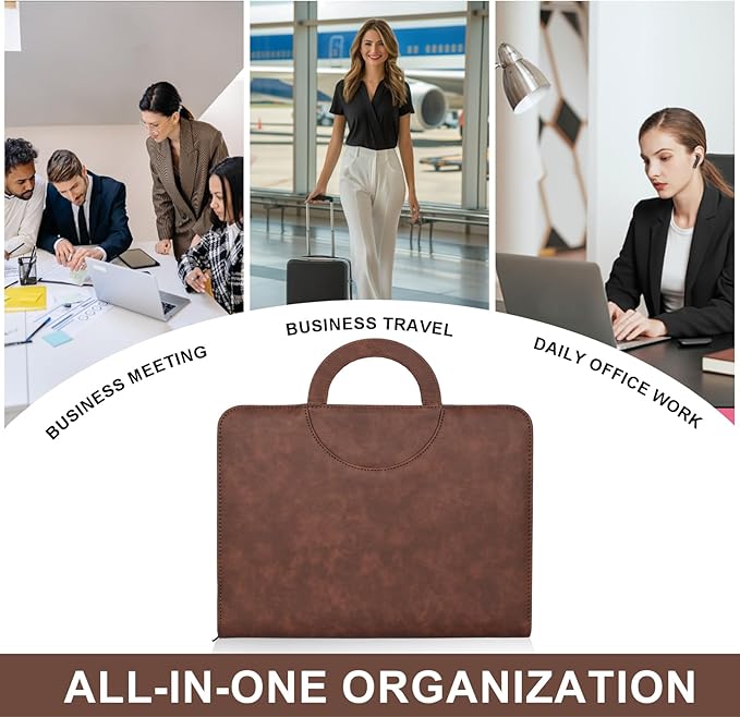 Leathario Portfolio Binder, Includes 5 Folder Index Dividers, 13 Inch Tablets Organizer with Handle, Vegan Leather A4 Padfolio, Multi-Pocket Notepad Business Planner Professional Document