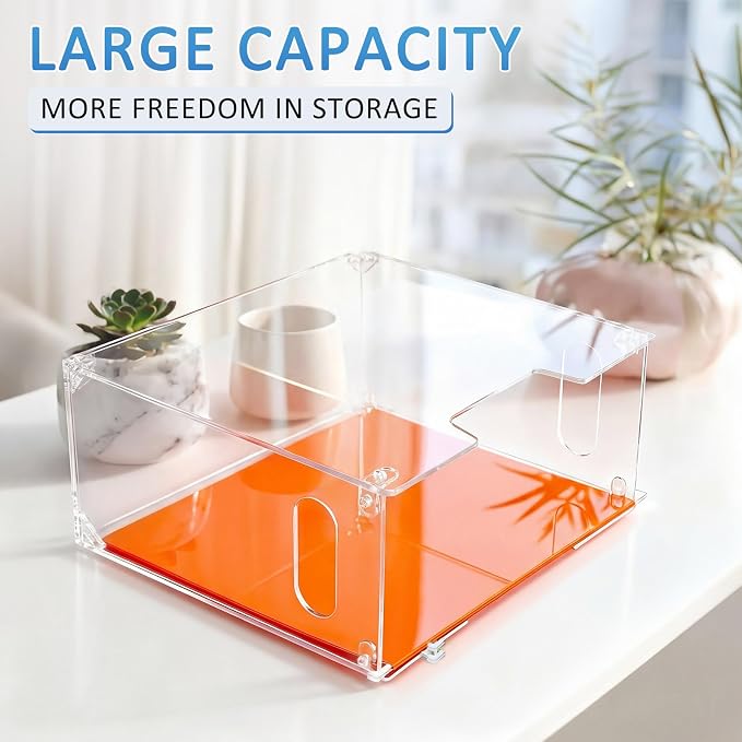 Novabright 2 Pack Acrylic File Organizer Box with Handles, Clear Hanging File Organizer for Letter Size/a4 Filing Crate Bin Holder for Desk, Office, Home, School (Letter,12.2" L x 5.51" W x 9.84" H)