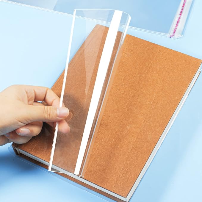 Clear Book Covers 50 PCS for 8 1/2" Tall Books, Adjustable Book Covers, Protect Against Wear and Tear, Water and Dust, Archival Safe, Adjustable for Book Size: 8 1/2" Tall x Up to 15" Long (50 Pack)