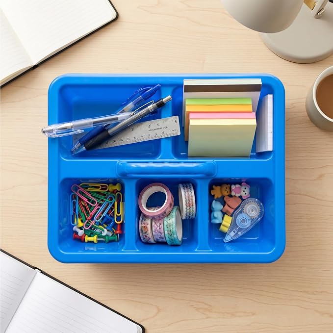 8 PCS Classroom Caddy, Plastic Caddy Organizer with Handle, Art Supply Organizer with 5 Compartment Small Portable Storage Bin for Classrooms, Office, and Home, 8”×5.7”×3”, Assorted Colors