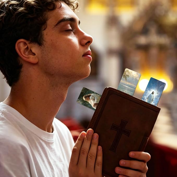 Christian Bookmarks Bulk, 100 Pcs Jesus Religious Book Marks for Reading Men Women, Double Sided Paper Page Markers for Bible Study Church Supplies Baptism First Communion Gifts