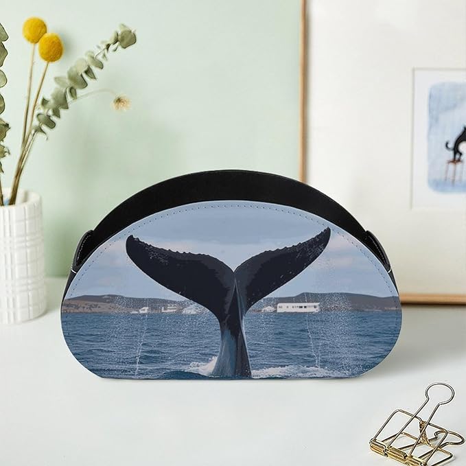 Whale Tail Remote Control Holder with 5 Compartments Leather TV Remote Caddy Remote Storage Box Desktop Organizer for Pen/TV Remotes/Media Controllers/Office Supplies