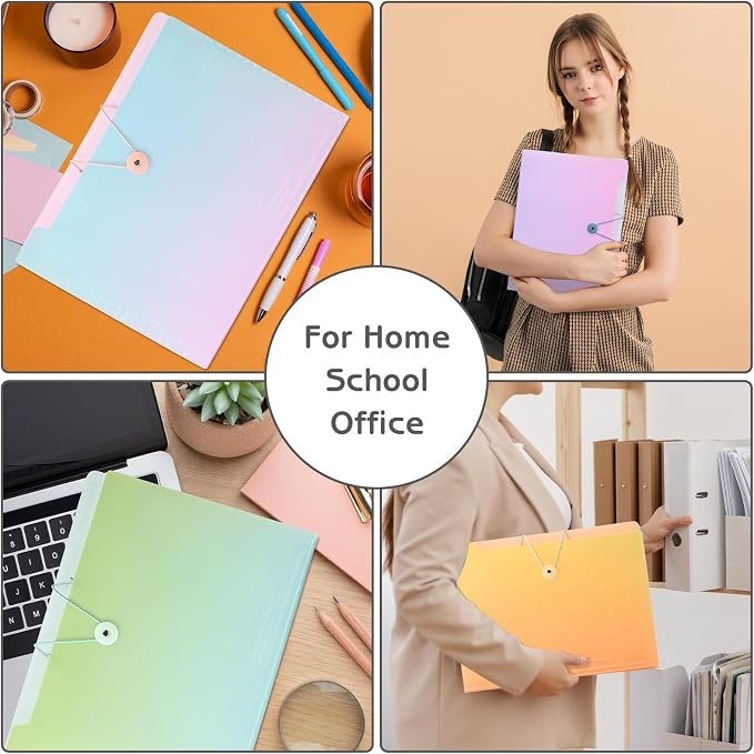 2Pcs 8 Pockets Expanding File Folders, A4 Size Accordion File Organizer with Labels, Aesthetic Plastic Document Organizer for School and Office Supplies (Blue & Pink)
