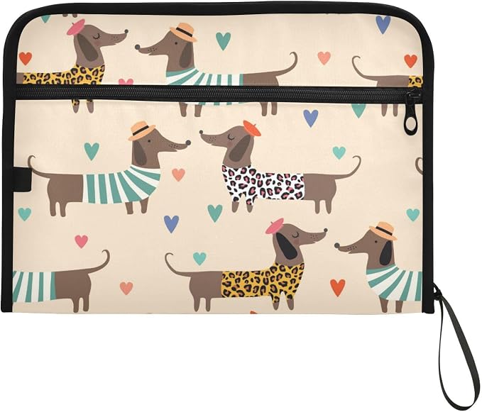 13 Pockets Expanding File Folder Dachshunds in Dress with Sticky Labels Accordion File Folder Document Organizer Letter Size A4 Papers Expandable File Keeper