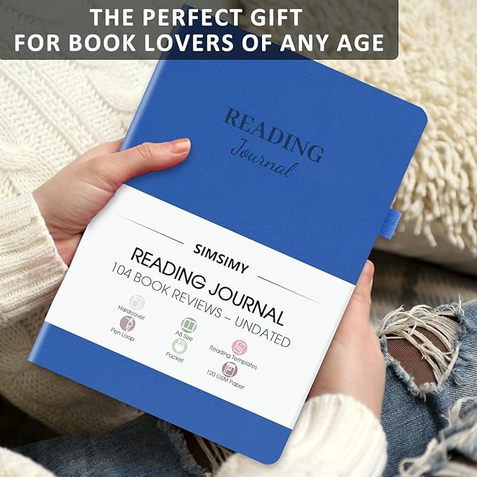 Reading Journal with 104 Book Reviews, Book Journal for Books Lovers & Readers - Review and Track Your Reading Progress, Reading Log Notebook Gift, A5, Navy Blue