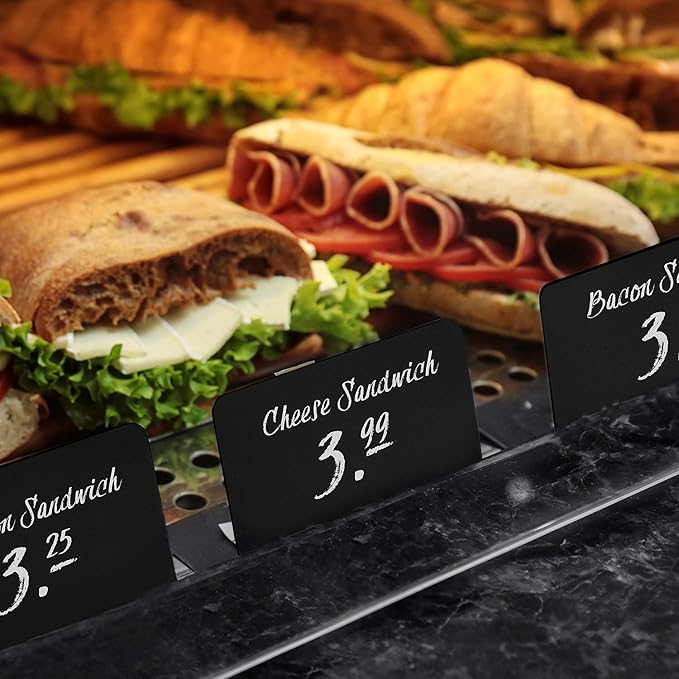 10 Pack Mini Chalkboard Signs 3x4 inch β Erasable Food Signs for Buffet - Catering - Bakeries & Parties - Small Black Chalkboard Labels - Tabletop Displays & Wedding Chalk Board Name Plates