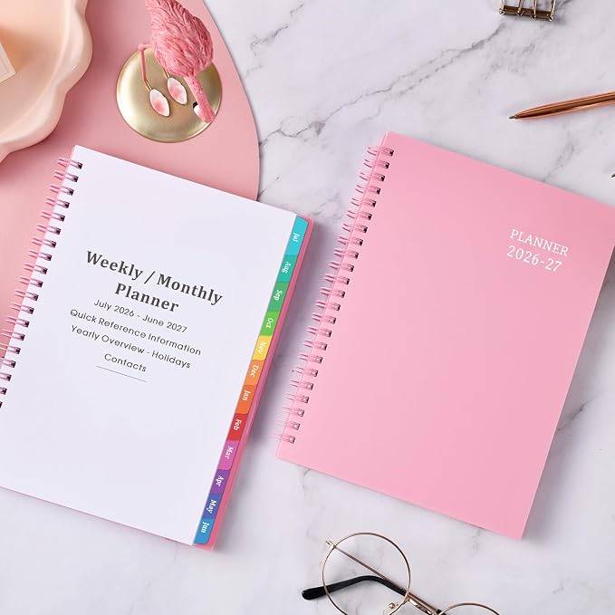 Planner 2026-2027 - Weekly & Monthly Planner, Jul 2026-Jun 2027, Academic Planner 26-27, 6.4"×8.5", Tabs, Thick Paper, Twin-Wire Binding, Back Pocket, Inspirational Quotes for Office Home School