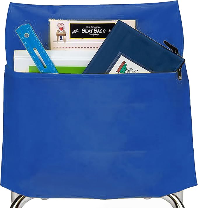 Seat Sack Student Chair Storage Pocket - 17", Single Pocket, Classroom Chair Organizer for Student Desks, Durable Over-the-Chair Storage, Blue, 25-Pack