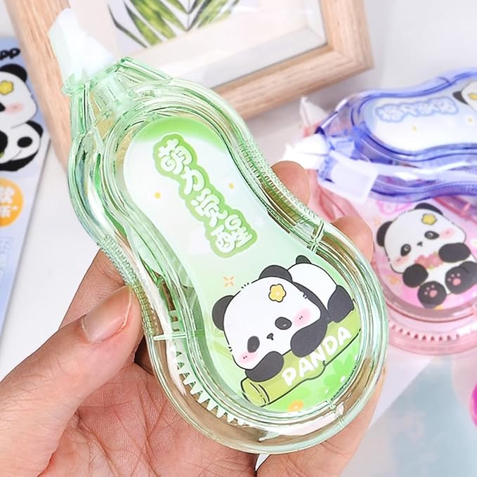 SHINEOFI 4pcs Correction Tape for Students, Portable Mini Correction Tapes with Cartoon Panda Design in Pink, Blue, Green, and Cyan, Convenient Office and School Supplies for Classroom Use