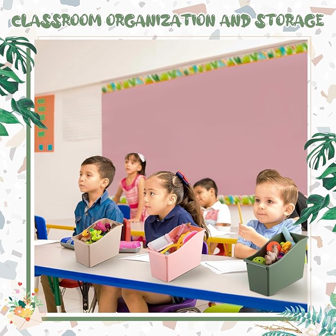 Geetery 12 Pcs Book Bin for Classroom with Labels Stackable Plastic Organizing Bins 11.5 x 5.4 x 7.5 in Book Holders Storage Bins Box Baskets for Classroom Library Home (Terrazzo Color)