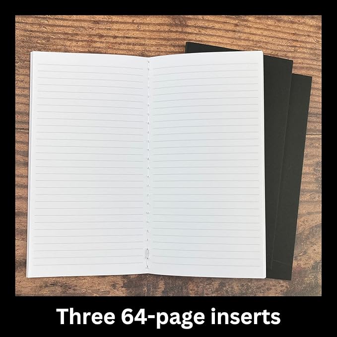 RICCO BELLO Travelers Notebook Refill Inserts, Lined, Black Kraft Cover, 4.25 x 8.25 inches (Set of 3)