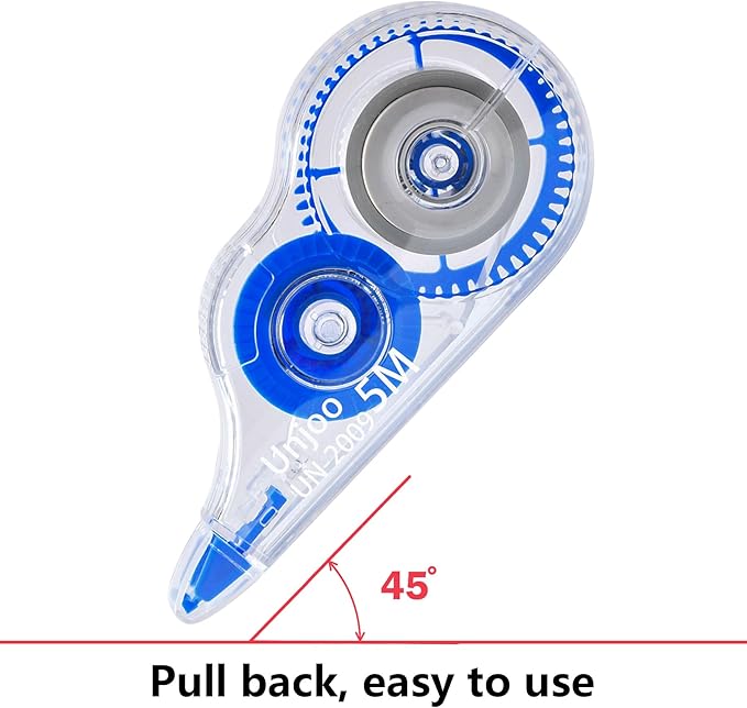Unjoo White Correction Tape, Easy To Use Applicator for Instant Corrections Wrong Writing At Any Time, For school, Office (12pack, 5M/196" x 0.2", Blue)