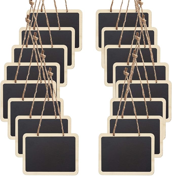 16 Pack Chalkboard Tags for Baskets Message Board Signs with String, Hanging Labels Chalkboard Signs Mini Erasable Chalkboard Labels, Food Labels, Wedding Parties, Price Message Tags