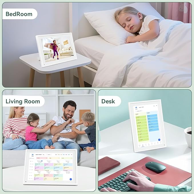10.1 Inch WiFi Digital Calendar, Smart Touchscreen Interactive Display for Family Schedules Chore Chart, Meal Planner, To Do List, Smart Sync Switchable Digital Photo Frame Desk-Standing