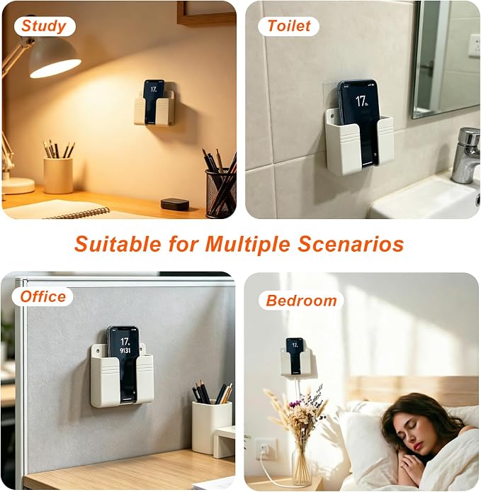 4 Pack Wall Mount Adhesive Storage Holder, No Drill Self Adhesive Wall Organizer, 3.54" x 2.87" Plastic Wall Mount Phone Remote Control Holder for Home, Office, Bathroom,Motorhome