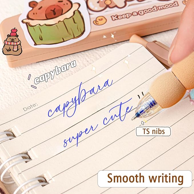 8 PCS Cute Erasable Pens,Capybara Erasable Gel Ink Pens,0.5mm Blue Ink - Retractable, Cute Capybara School Supplise,Kawaii Capybara Stationery Set,Perfect for Office, School, Women,Man
