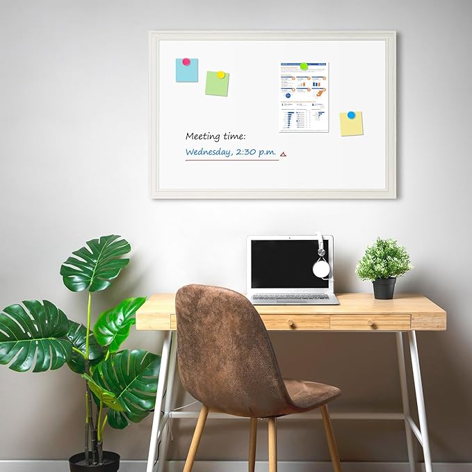 Large White Board for Wall, 36''x24'' Magnetic Dry Erase Board, Decorative Whiteboard with White Vintage Wooden Frame, Hanging Writing Board for Home Office School Dorm