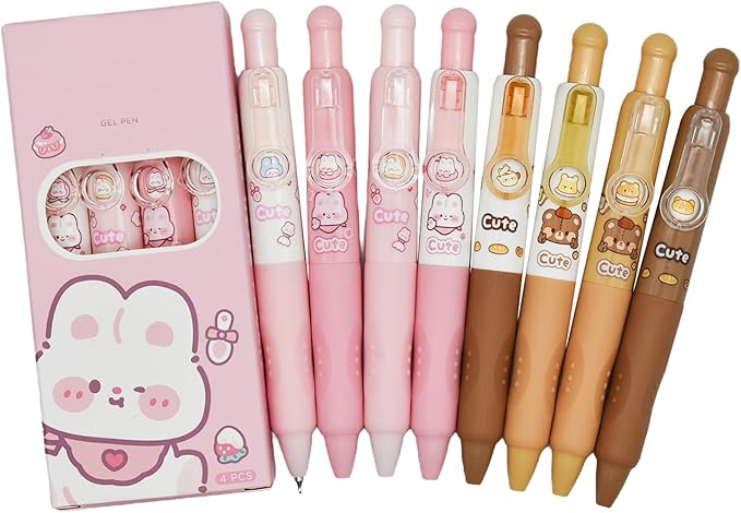 Maydahui 8 Pcs Cute Mini Bunny and Bear Pens Kawaii Rabbit Pen Retractable Short Small Pocket Size Changeable Images Black Ink for Purse Notebook Shcool Office